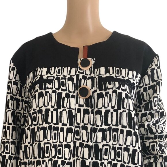 BIANCO NERO Modern Black White Cinnamon Patterned Jacket Excellent Cond Sz XL - Picture 2 of 7